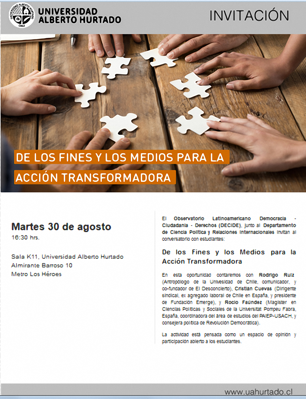 Invitación De los Medios y los fines para la acción Transformadora